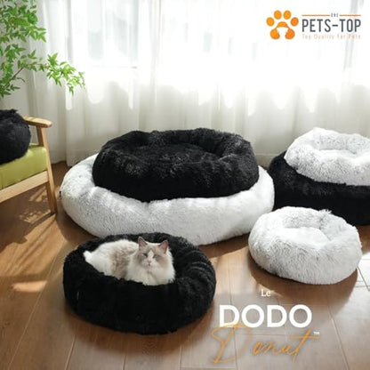 One PETS-TOP Dog Bed Medium - Washable Fluffy Calming Bed - Soft Long Plush with Removable Cover, Dodo Donuts XXL Extra Large Mattress (Pearl Grey, 80cm)