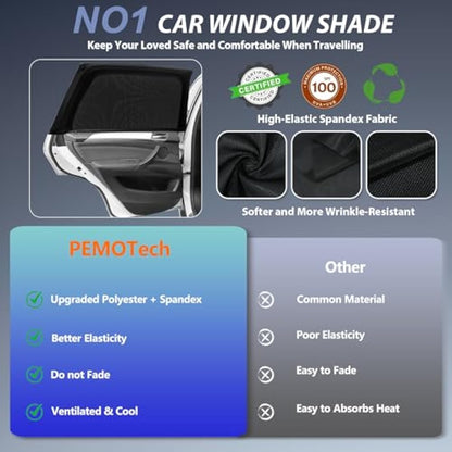 PEMOTech Car Window Shades for Baby 2 Pack - Stretchable & Breathable Spandex Car Sun Shade for Baby - UV Sun & Mosquito Protection for Babies/Kids/Adults/Pets - 39.8" x27.2" Fits 99% Cars