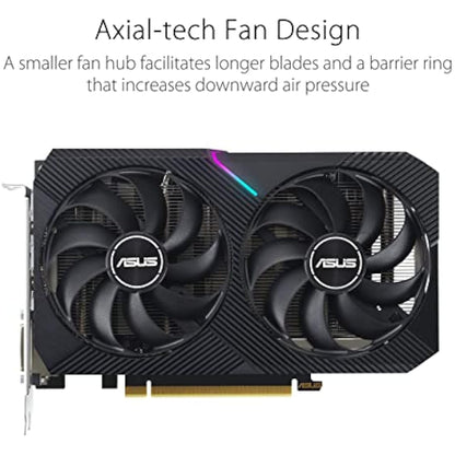ASUS Dual NVIDIA GeForce RTX 3050 OC Edition Gaming Graphics Card (PCIe 4.0, 8GB GDDR6 memory, HDMI 2.1, DisplayPort 1.4a, 2-slot design, Axial-tech fan design, 0dB technology, and more)