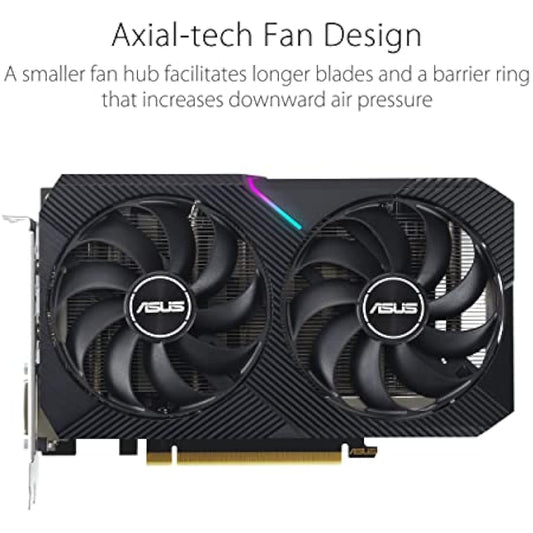 ASUS Dual NVIDIA GeForce RTX 3050 OC Edition Gaming Graphics Card (PCIe 4.0, 8GB GDDR6 memory, HDMI 2.1, DisplayPort 1.4a, 2-slot design, Axial-tech fan design, 0dB technology, and more)