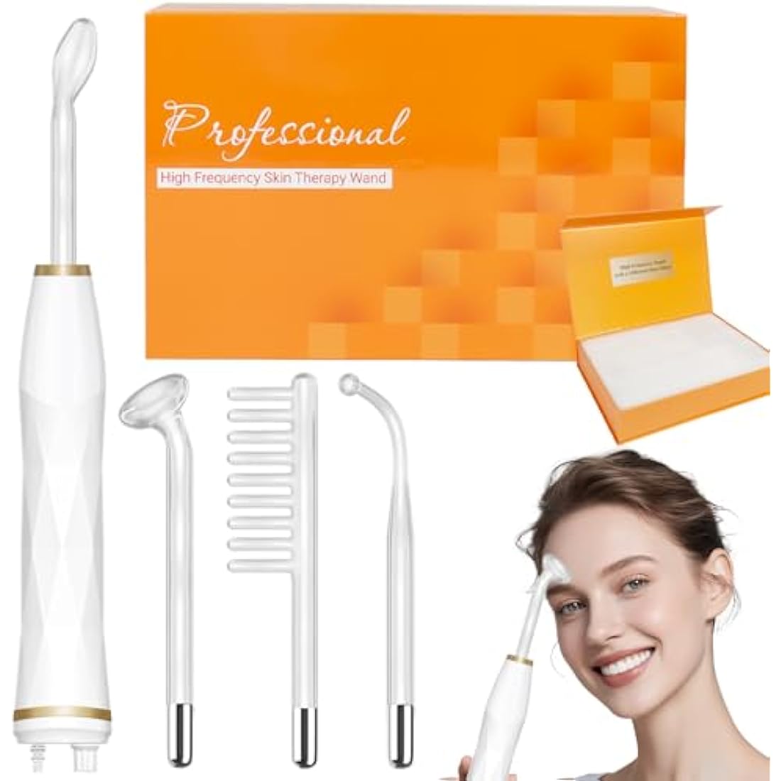 High Frequency Facial Machine - TUMAKOU Neon Portable High Frequency Facial Skin Light Therapy Wand Device with 4 Electrodes for Acne, Wrinkle Removal, Hair Regrowth, Skin Tightening, Anti Aging
