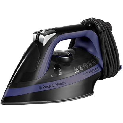 Russell Hobbs Steam Iron [2400W, 200g extra steam boost] EasyStore Pro (opt. temperature for all fabrics, space-saving cable storage, ceramic soleplate, self-cleaning, anti-limescale) 26731
