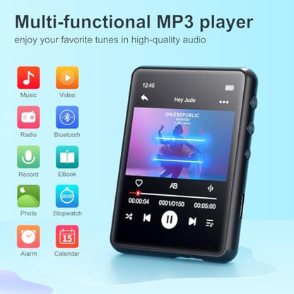 MECHEN 64GB MP3 Player Bluetooth 5.3 with 2.4" Full Touch Screen，Portable Digital Music Player with Speaker，FM Radio, Line Recording, HiFi Lossless Sound, Support up to 128GB