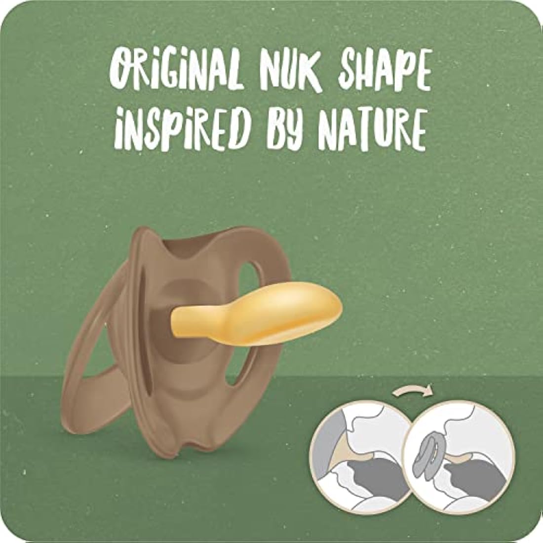 NUK for Nature Baby Dummy | 18-36 Months | Sustainable Rubber Soothers | Over 98% Natural Raw Materials | Eucalyptus Green | 2 Count