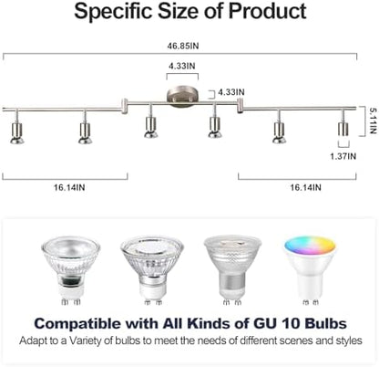 DINGLILIGHTING LED Ceiling Spotlight, 6-Way Rotatable, Matt Nickel Finish, 6x4W GU10 LED Bulbs (400LM, 3000K), For Kitchen, Living Room, Bedroom