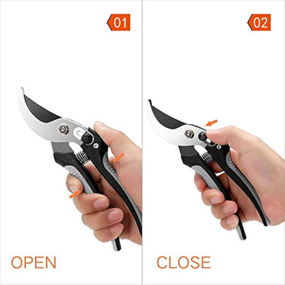Pruning Shears Tree Trimmers Secateurs Hand Pruner Stainless Steel Blades Professional Garden Clippers Bypass Secateurs with SK-5 Steel Blade and Locking Mechanism for Branches Stems and Flowers