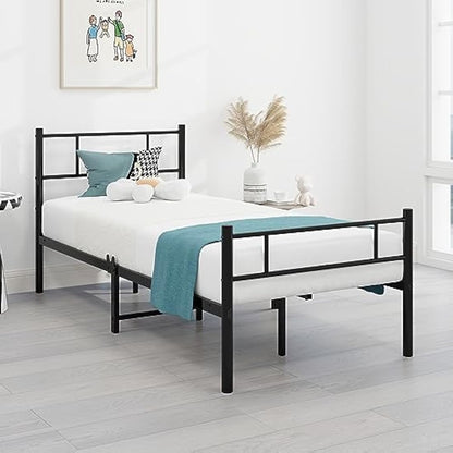 HOMERECOMMEND Single Metal Bed Frame 3ft Bed Frame with Headboard No Box Spring Needed,Under Bed Storage,Steel Slat Support,Easy Assembly,Black