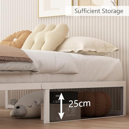 Yicensen Small Double Bed Frame 120x190 cm, Metal Bed Frame Small Double with Steel Slat Support, Easy Assembly, Noise Free, No Box Spring Needed, 30cm High, White