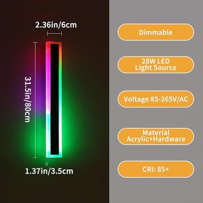Mikeru RGB Outdoor Wall Lights Mains Powered, 80CM Modern Long RGB Wall Light 2Pack Dimmable 10% to 100% Contemporary Remote Control Xmas Lights 7 Colors Change for Garden, Patio