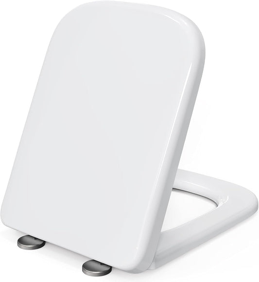 Pipishell Square Toilet Seat, Soft Close Seat White with Quick Release, Simple Top Fixing, Heavy Duty UF Material Anti-Bacterial Seats Stainless