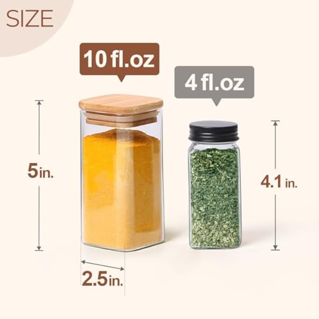 ComSaf 16Pcs Glass Spice Jars with Bamboo Lid, 10oz/300ml Airtight Square Containers with 275 Black Lables, Empty Seasoning Jars for Spice Salt Sugar