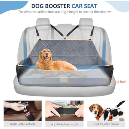 GL GLENSLAVE Dog Car Seat for Large/Medium Dog, Comfortable Dog Car Bed Pet Booster for Back Seat, Fully Detachable & Washable Dog Travel Seat with Thick Cushion (Black/Grey)