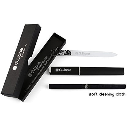 G.Liane Crystal Glass Nail File Professional Double Sided Etched Crystal Nail Files Set for Nail Art & Nail Care Alternative to Metal Nail Files Emery Boards & Buffer (Rose Black)
