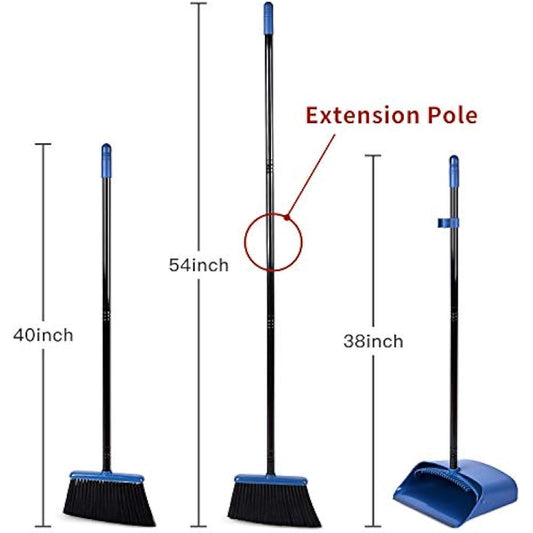 Jekayla Long Handled Dustpan and Brush, Broom and Dustpan Set, Household Dust pan Combo with 54 Inch Handle for Indoor Outdoor Household Cleaning and Sweeping (Blue)
