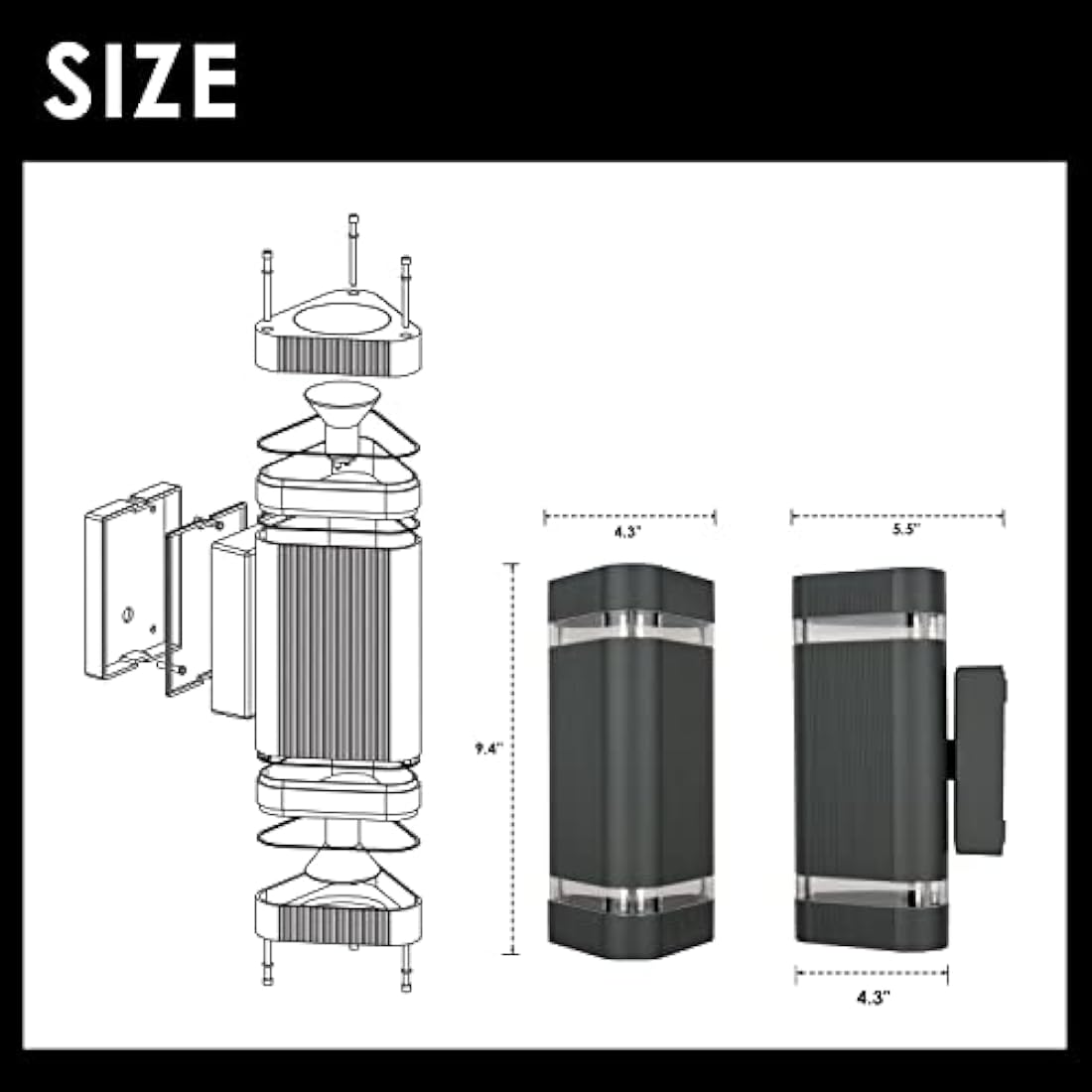 CELAVY Outside Wall Lights, Up and Down Outdoor Wall Lights Mains Powered, IP65 Waterproof Front Door Porch Light Lamp Modern GU10 Aluminium, Exterior LED Wall Lighting Sconce for House, Black