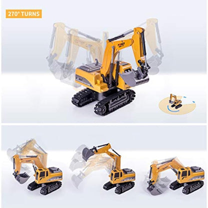 Highttoy Remote Control Excavator Digger Toys for Kids, RC Digger Tractor Toys for Boys Age 3 4 5 6 7 8 Gifts 1:24 Scale 6 Channel Diecast Remote Control Digger Toy with Led & Sound