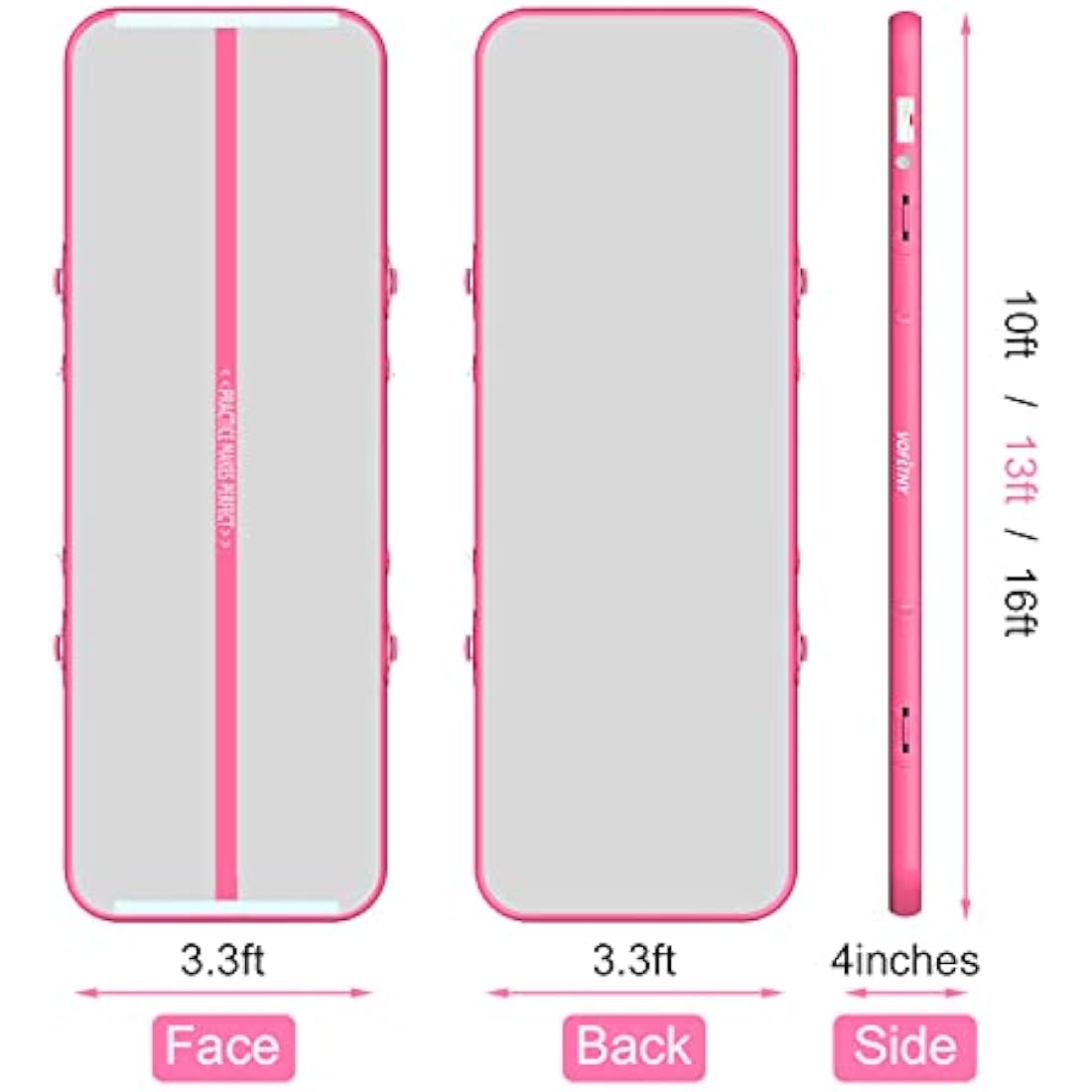 VOFiTNY All Purpose Gymnastics Mat 10’x3.3’x4’’ Sturdy Inflatable Tumbling Track Cheer Mat for Home/Gym Pink