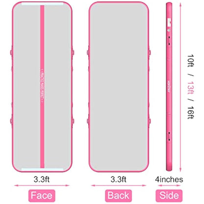 VOFiTNY All Purpose Gymnastics Mat 10’x3.3’x4’’ Sturdy Inflatable Tumbling Track Cheer Mat for Home/Gym Pink