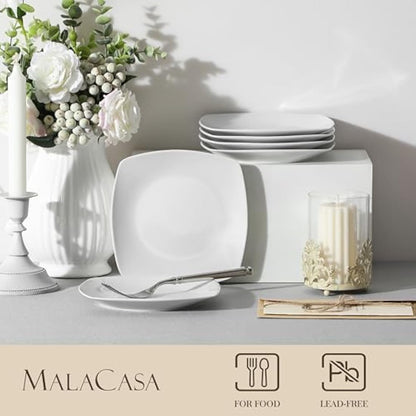 MALACASA Side Plates, 6.5" Ivory White Porcelain Square Dessert Plates Set of 6, Dishwasher & Microwave Safe Snack Plate, Series Julia