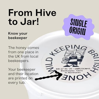 Black Bee Honey - Pure British Autumn Honey, Thick with Bold Aromatic Flavours, Unprocessed, Single Source from Hive to Jar, Never Blended - Delicious on Toast, Soothing in Drinks, 1Kg Tub