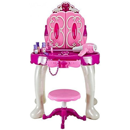 Delex® Girls Glamour Mirror Makeup Dressing Table Stool Playset Toy Vanity Light & Music Great Christmas XMAS Gift New