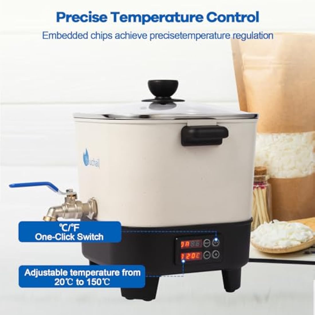 Yuuchail Wax Melter for Candle Making, 6.5L Large Wax Melting Pot with Digital Display & Non-Stick Tilted Bottom Easy Clean Up for Craft or Business