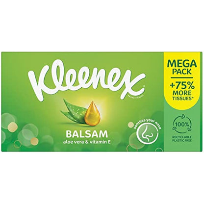 Kleenex® Balsam Tissues, Mega Pack - 1,344 Sheets (12 Boxes x 112 Sheets) - Balm Tissues Protect and Soothe Your Nose When You've Got a Cold - Balmcare® with Aloe Vera, Vitamin E and Calendula