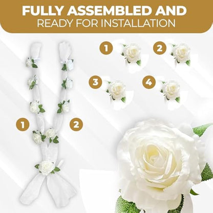 Nueva Vida Wedding Car Decoration, Silk Flowers for Your Wedding Car - 2 x 180 cm Garland for the Bonnet, Including 4 Door Handle Ribbons