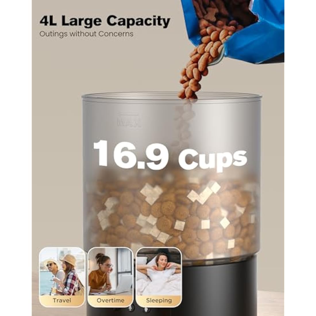 Automatic Cat Feeder Food Dispenser: Cat Feeder Automatic with Timer - 4L 2.4GHz WiFi Cat Food Feeder - Pet Automatic Feeder Auto Cat Bowls with 10s Voice Recorder APP Control Lockable Lid