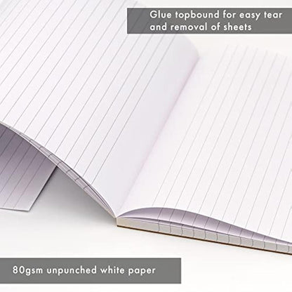 Pukka Pad, A4 8mm Ruled Memo Pad – Pack of 10 – 160 Pages, 80 Sheets of Unpunched 60GSM Paper Per Pad – Glue Top-Bound, Thick Card Back Cover for Home, School Students, & Office Professionals