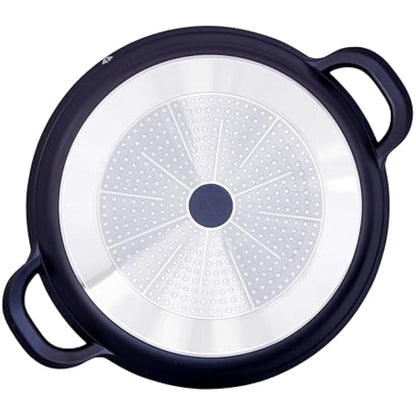 Paella Pan | Glass Lid |Non-Stick | Anti Scratch | Removable Silicone Handles | Ceramic Coating Chemical Free | Induction & Oven Safe | Heavy-Duty | Stainless-Steel Base (Black, 36 CM)