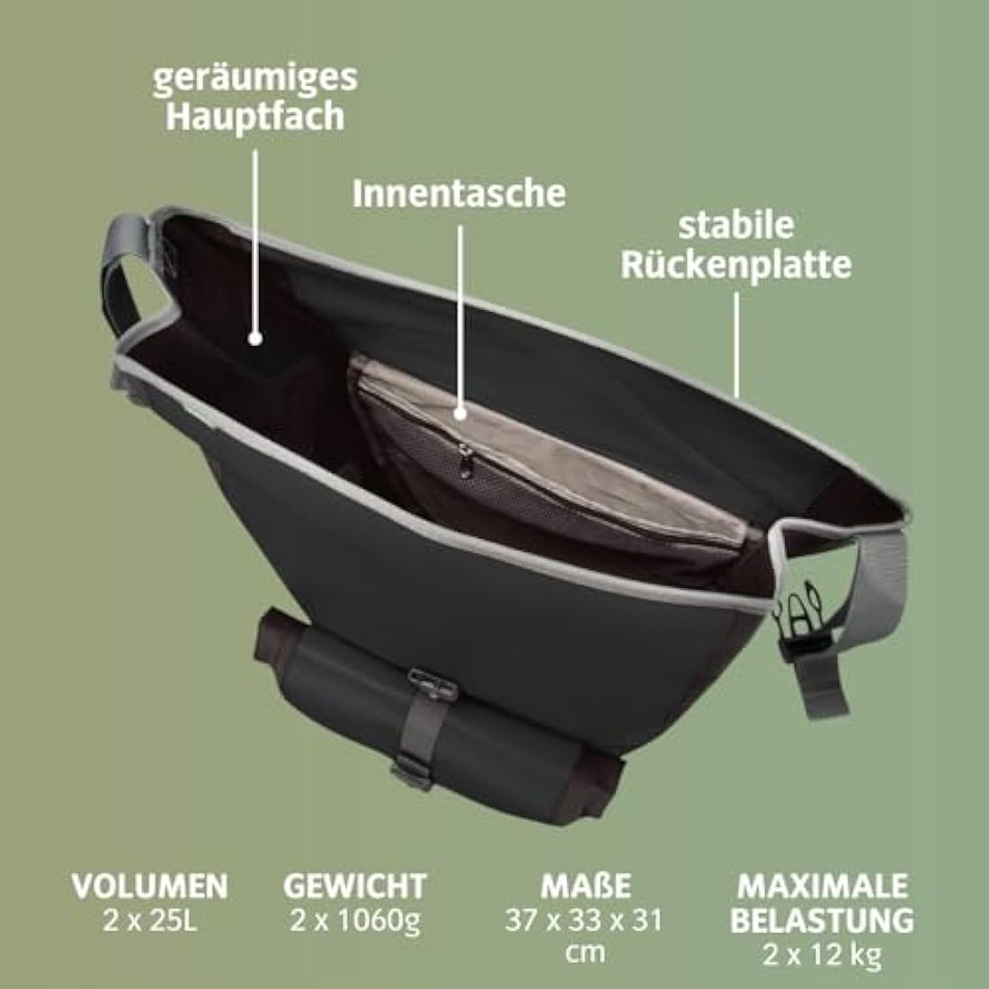 VAUDE Aqua Back Plus Bike Pannier, 2 x Rear Bike Rack Bag Waterproof, 51L Total Volume, Cycling Bag, Easy Mounting - Made in Germany