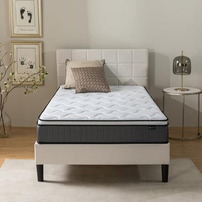Zinus Single Pocket Spring Mattress–Tight Top Mattress 90x190cm/3x6ft–25cm/10in Height–Medium Firmness with Recycled Padding and High-Density Foam for Comfort–10-Year Warranty–OEKO-TEX Certified
