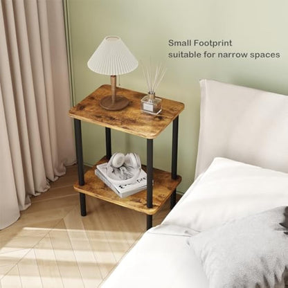 APICIZON 2 Tier Side Table, Narrow End Table with Storage Shelf, Bedside Table Nightstand for Small Spaces, Bedroom, Living Room, Entryway, Farmhouse, No-Tool Assembly, Rustic Brown