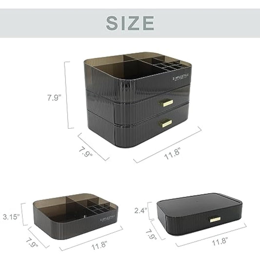 Womanht Makeup Organizer with 2 Drawers, Cosmetics Organizer for Bedroom and Bathroom Vanity Countertops, Large Capacity Cosmetic Storage Box for Skincare Cream Perfume Lipstick Dresser Counter-Black