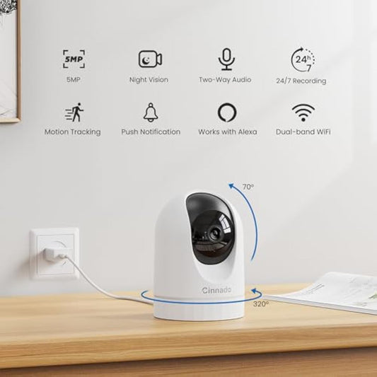 Cinnado 5G Indoor Camera - 5MP Baby Monitor Camera with APP, CCTV Camera, 5G/2.4G Dual-Band 360° Pet Dog Cam, Motion Tracking, 24/7 Recording, IR Night Vision