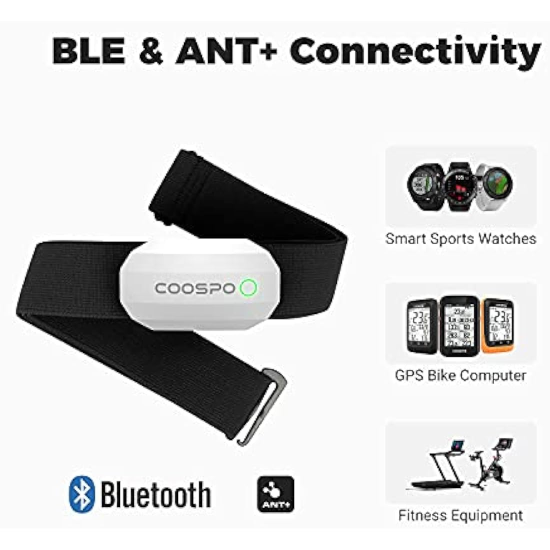 COOSPO Heart Rate Monitor Chest Strap,Bluetooth ANT+ Chest HRM for Running Cycling Gym Fitness, Heart Rate Monitors IP67 Waterproof Compatible with Strava Zwift Wahoo Garmin Polar Peloton App
