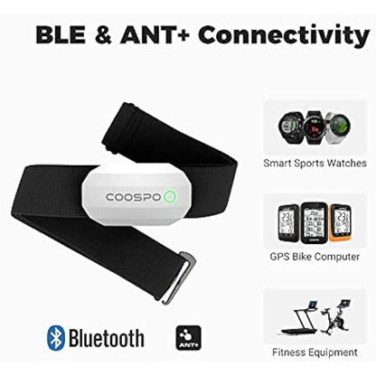 COOSPO Heart Rate Monitor Chest Strap,Bluetooth ANT+ Chest HRM for Running Cycling Gym Fitness, Heart Rate Monitors IP67 Waterproof Compatible with Strava Zwift Wahoo Garmin Polar Peloton App