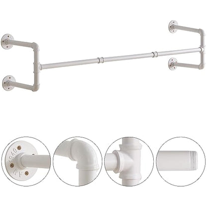 IBUYKE 50" Wall Mounted Coat Rack Industrial Design Wall Mount Removable Clothes Rack Space Saving Rack Load up to 60kg Four Bases White TYJ002W