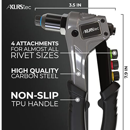 KLRStec® Professional Rivet Gun Kit incl. 120 Pop Rivets and 4 HSS Drills - High Quality Pop Rivet Tool Kit for Processing Pop Rivets