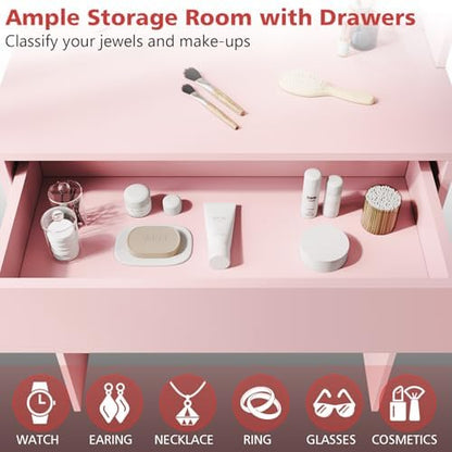 ZANOFIRA Dressing Table with LED Lights Mirror, Vanity Table with Dimming & 3 Color Modes