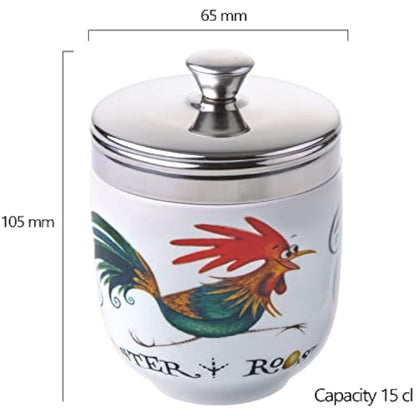 BIA International - Set Of 2 Porcelain Egg Coddlers - Chasing Chickens Design By Clare Mackie - Egg Boiler Kitchen Gadgets - Sous Vide Cooking Pot