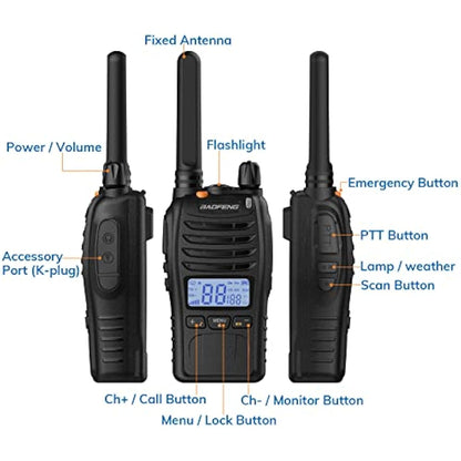 BAOFENG BF-88ST Pro Walkie Talkie, Upgraded Long Range Rechargeable License-Free PMR446 Two Way Radios with LCD Display, VOX Dual, Desktop Charger and Earpieces, 4 Pack