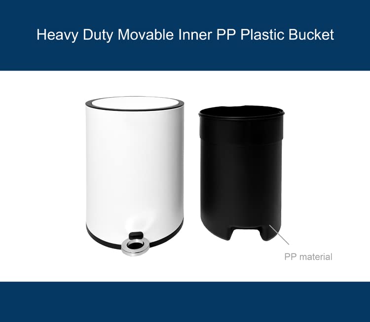 FurnitureXtra™ Modern Style Powder Coated Soft Close Pedal Bin, Plastic Inner bucket, ABS lid (Black, 6L)