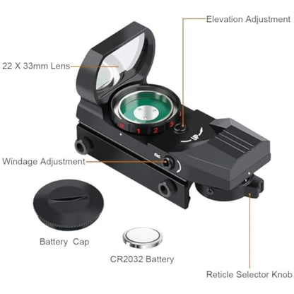 Feyachi Red Dot Sight Reflex Sight Green & Red Adjustable Reticle (4 Styles) Riflescope with 20mm/22mm Weaver/Picatinny Rail Mount and Cover for Hunting Crossbow