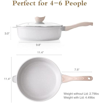 Kordisen Nonstick Ceramic Deep Frying Pan, 28 cm Non Toxic Skillet with Lid, Healthy Saute Pan for Cooking, Induction Cookware, PFOA & PFAS Free