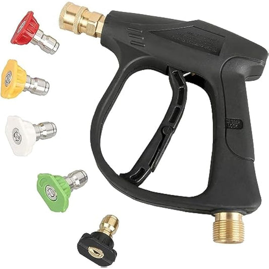 YUET High Pressure Washer Gun with 5Pcs Spray Nozzles, 4350 PSI 1/4" Quick Release Car Washer Gun, Power Short Spray Gun M22 Metric Thread for Car Cleaning Washer M22 14MM Fitting Hose (5 Tips)