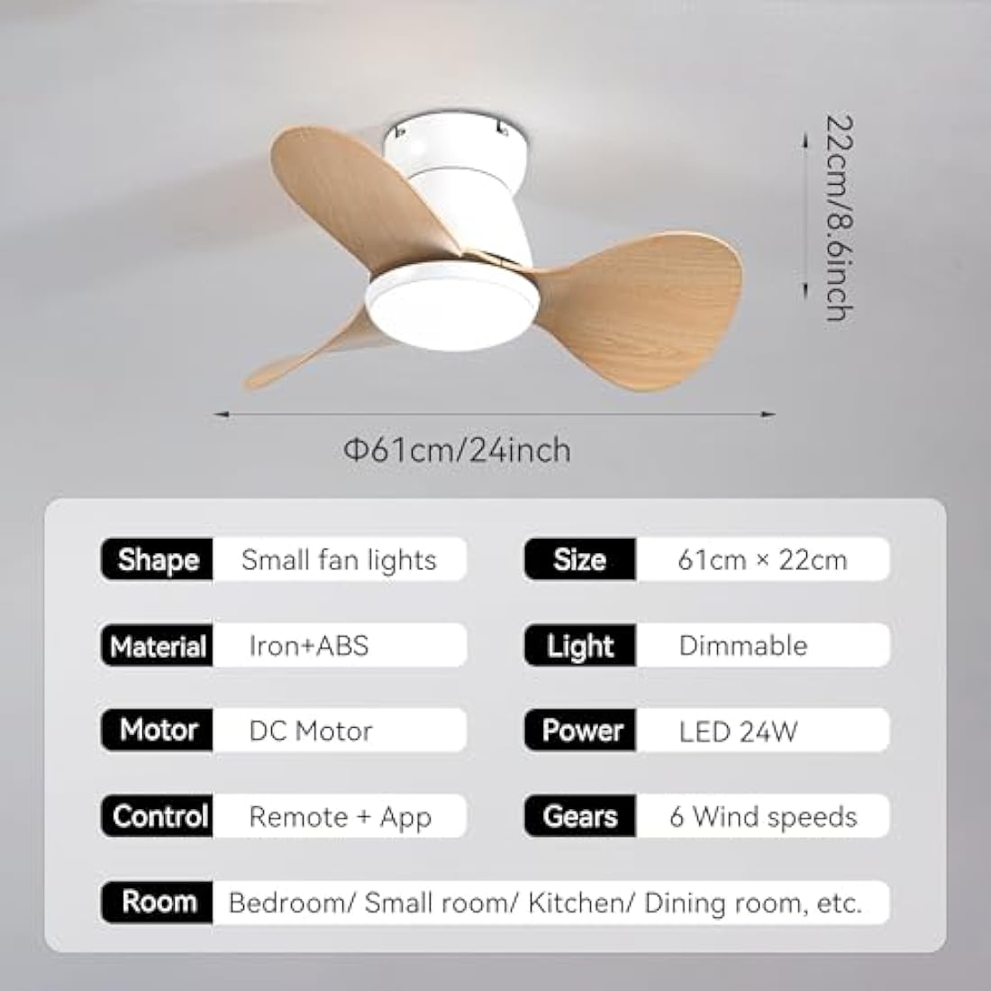 ycwdcz Small Ceiling Fans with Lamps Super Silent DC Ceiling Fans with Lights and Remote 6 Speeds Reversible 3 Blades 3 CCT, Mini Led Ceiling Fan for Small Bedroom Kids Room