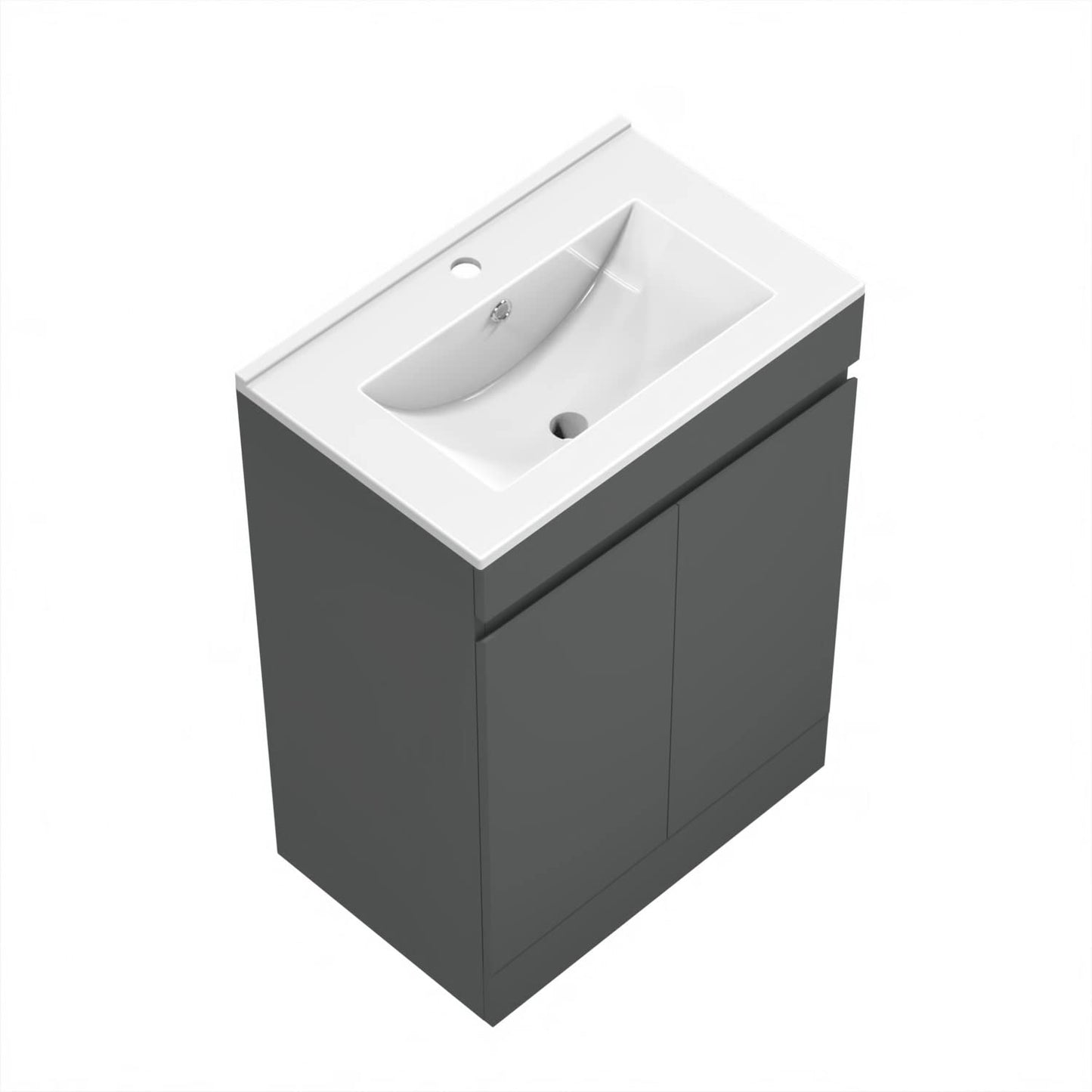 Biubiubath 600mm Vanity Unit with Basin Floor Standing Matt Grey Storage Cabinets 2 Doors