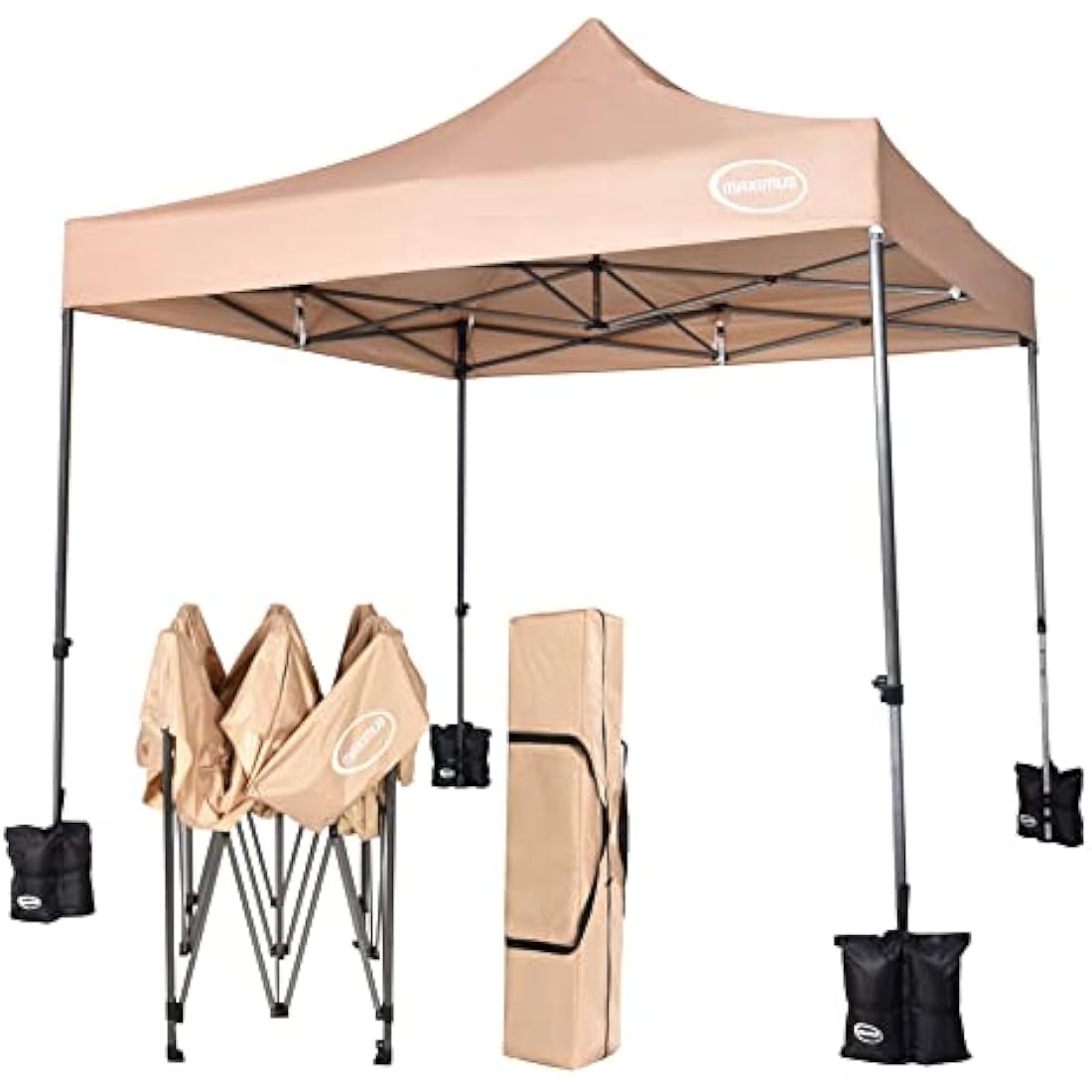 MAXIMUS HEAVY DUTY POP UP GAZEBO 3m x 3m COMMERCIAL MARKET STALL WITH 4 WEIGHT BAGS (No Walls, Beige)